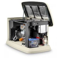 Generac Guardian Evolution controller panel on WiFi-enabled standby generator with multilingual LCD display